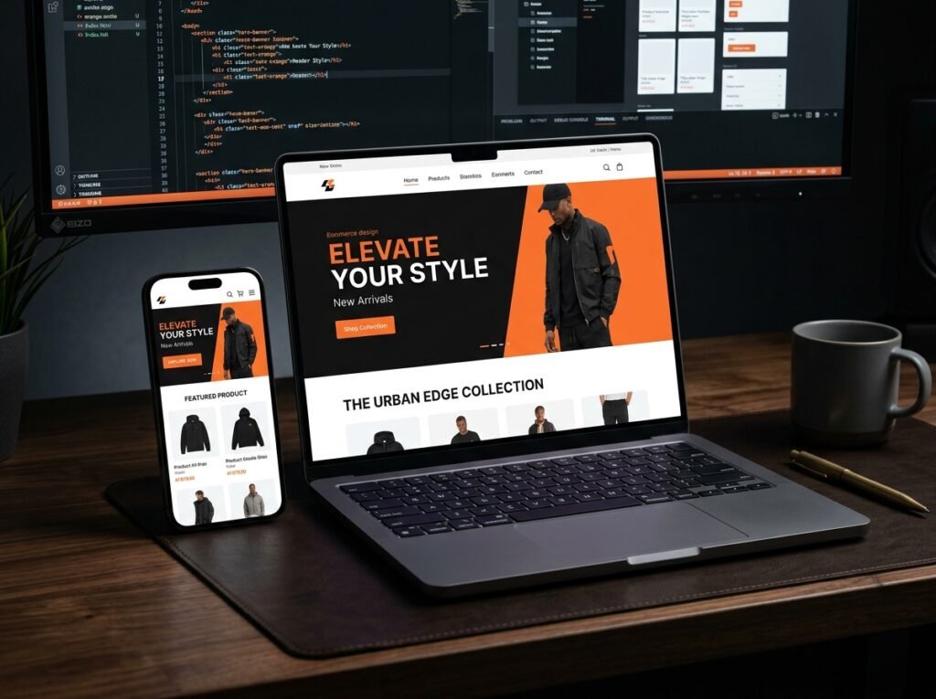 Responsive WordPress web development and WooCommerce e-commerce website design mockup by Hafsa Amin